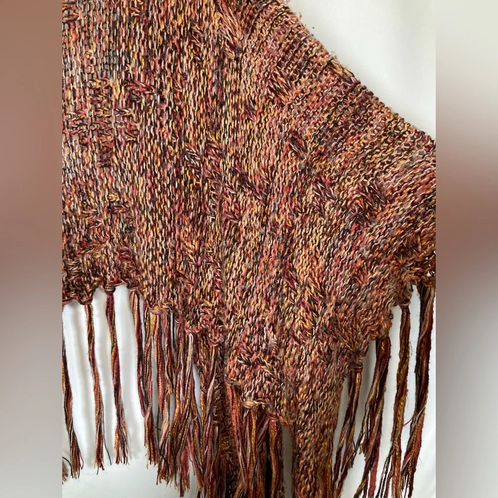 Gimmicks BKE Boho Fringe Open Front Shaggy Knit Cardigan Sz S Multi Color Rust